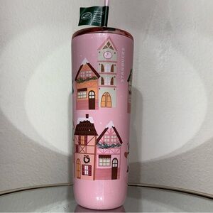 New Starbucks Pink Bearista Bear Gingerbread House Stainless Steel Tumbler